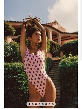 Skatie Pink One-Piece Swimsuit with Black Polka Dots
